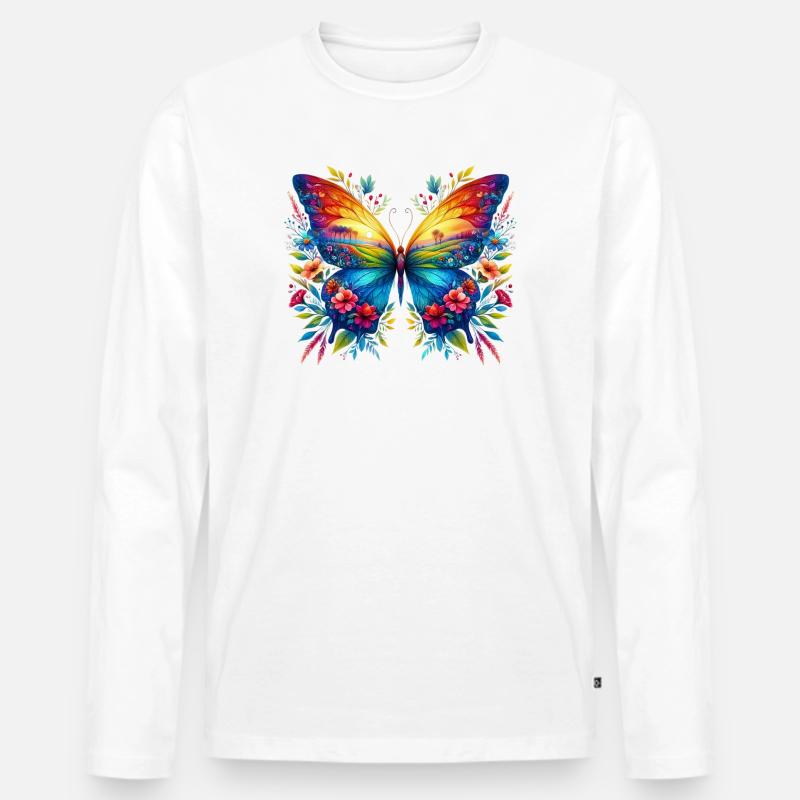 Schmetterling - Männer Premium Bio Langarmshirt - Weiß