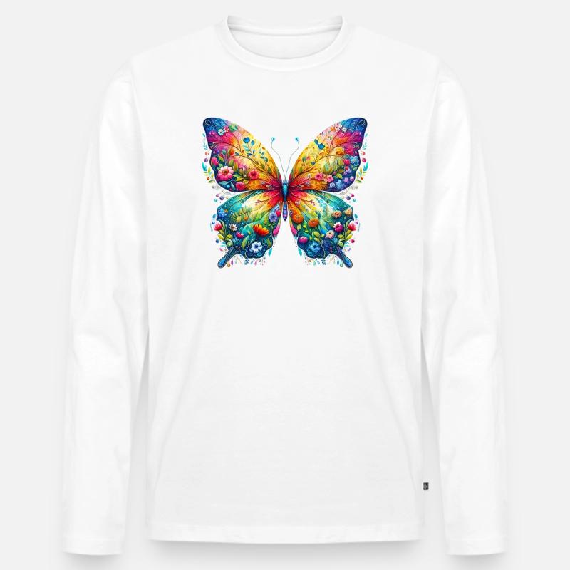 Schmetterling - Männer Premium Bio Langarmshirt - Weiß