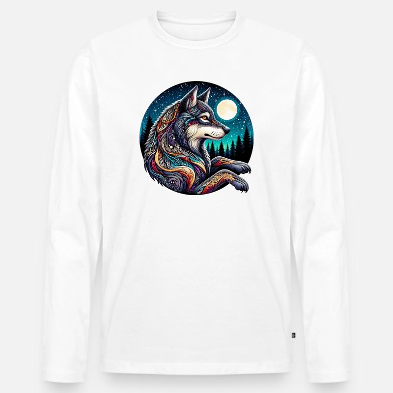 Wolf - Männer Premium Bio Langarmshirt - Weiß