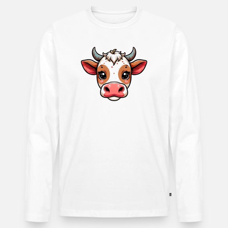 Kuh - Männer Premium Bio Langarmshirt - Weiß