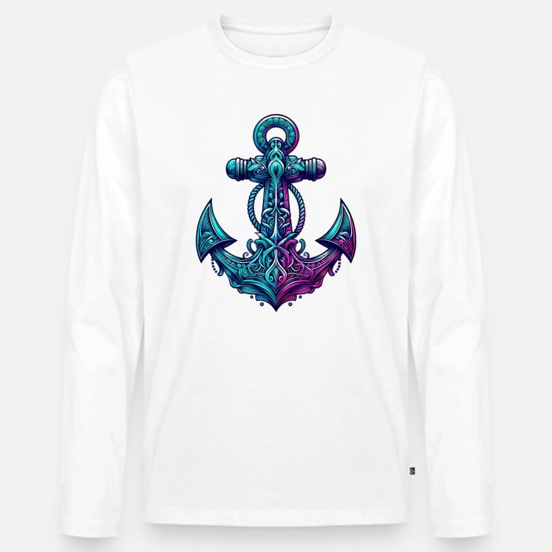Ein Anker - Männer Premium Bio Langarmshirt - Weiß