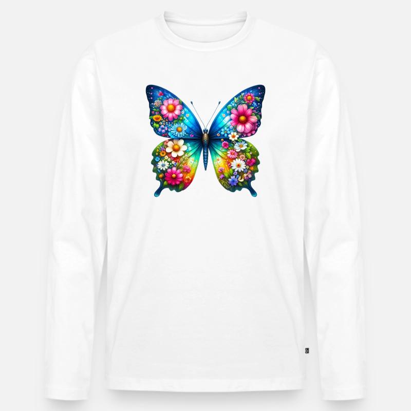 Schmetterlingsblume Blumen - Männer Premium Bio Langarmshirt - Weiß