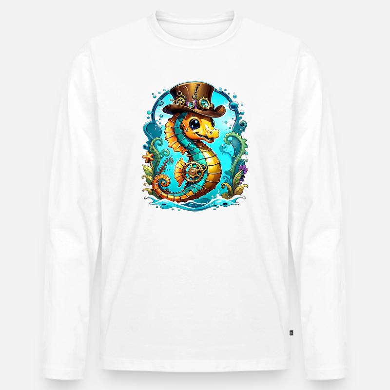 Niedliches Steampunk-Seepferdchen - Männer Premium Bio Langarmshirt - Weiß