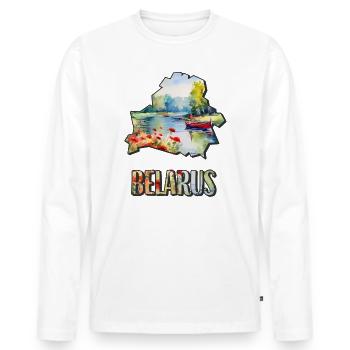 Aquarell Landkarte Belarus - Männer Premium Bio Langarmshirt - Weiß - Vorne - Nico (187cm)