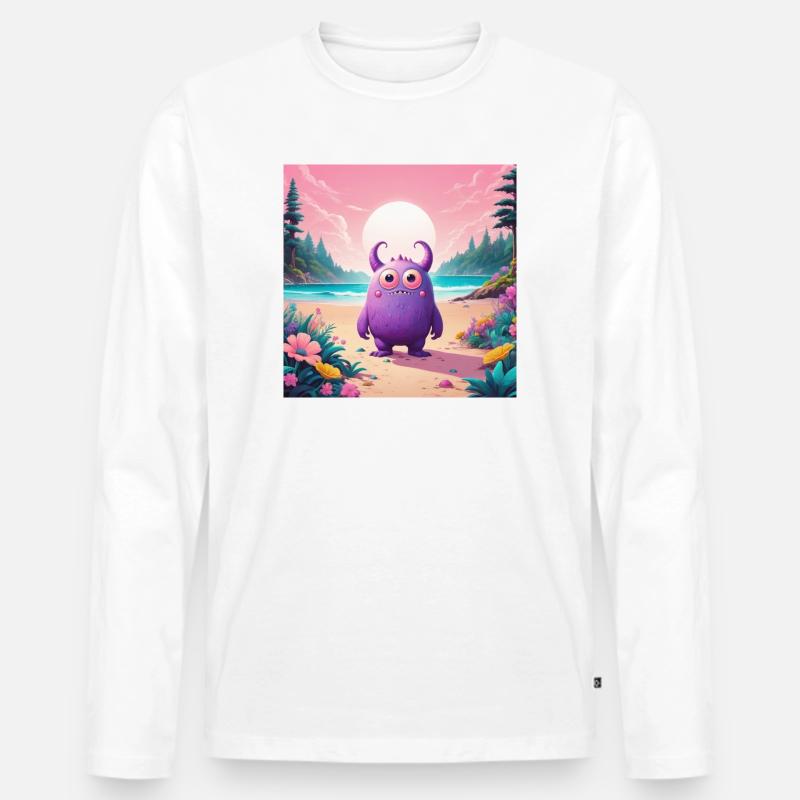 Kleines Monster am Strand - Männer Premium Bio Langarmshirt - Weiß