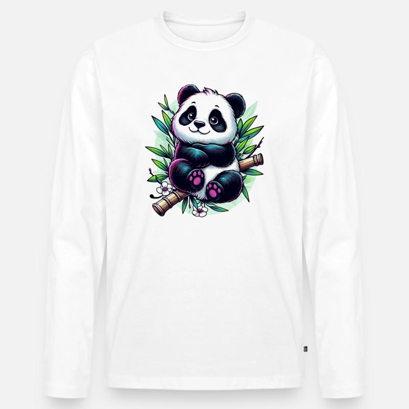 Panda - Männer Premium Bio Langarmshirt - Weiß