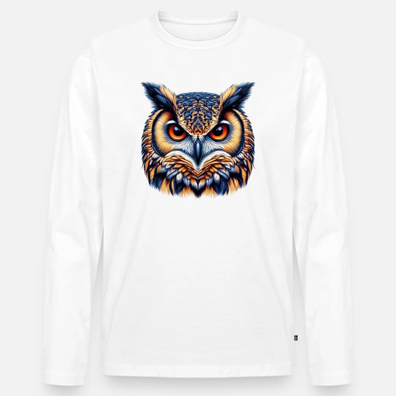 Eule - Männer Premium Bio Langarmshirt - Weiß