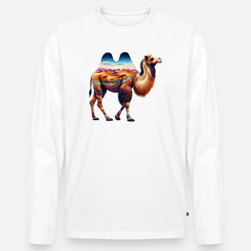 Kamel - Männer Premium Bio Langarmshirt - Weiß