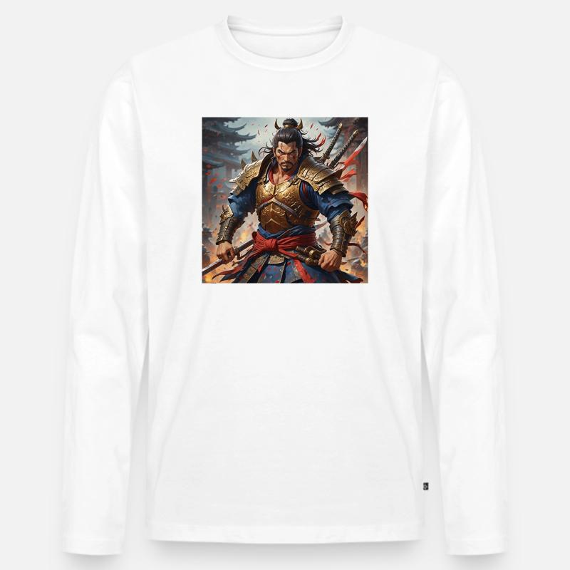 Goldener Krieger mit Doppelschwertern - Männer Premium Bio Langarmshirt - Weiß