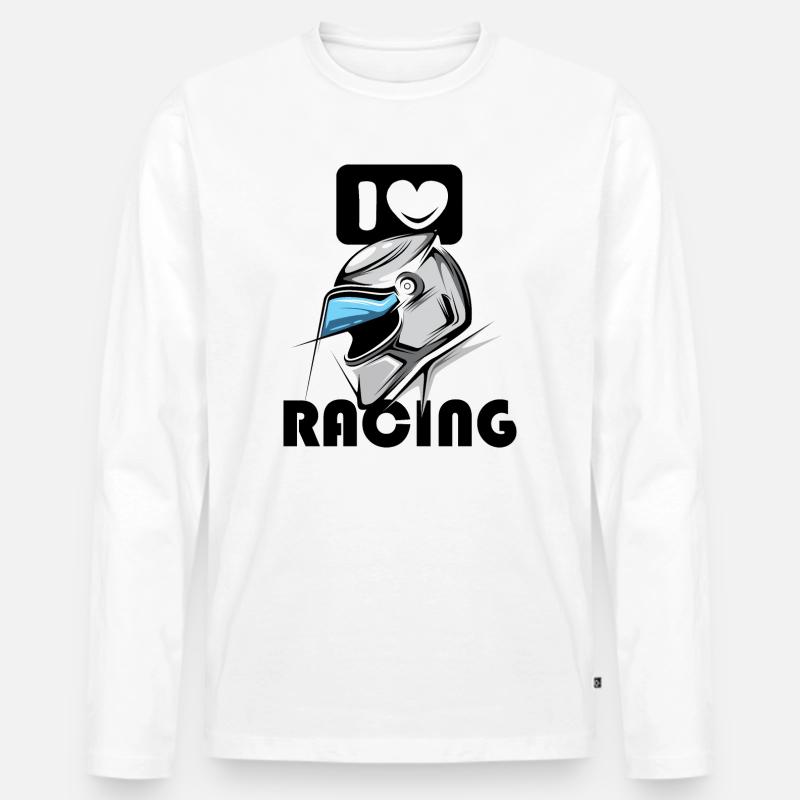 Amo il Casco Da Corsa Auto Moto Da Corsa Logo - Maglia a manica lunga ecologica premium da uomo - bianco