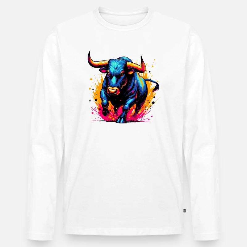 Stier - Männer Premium Bio Langarmshirt - Weiß