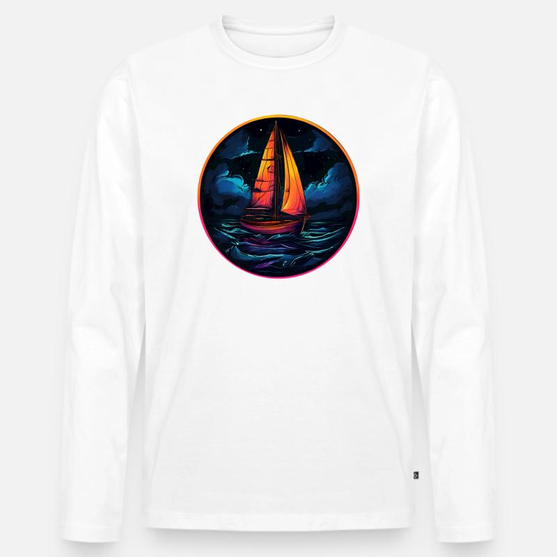 Neonsegler am Abendsee - Männer Premium Bio Langarmshirt - Weiß