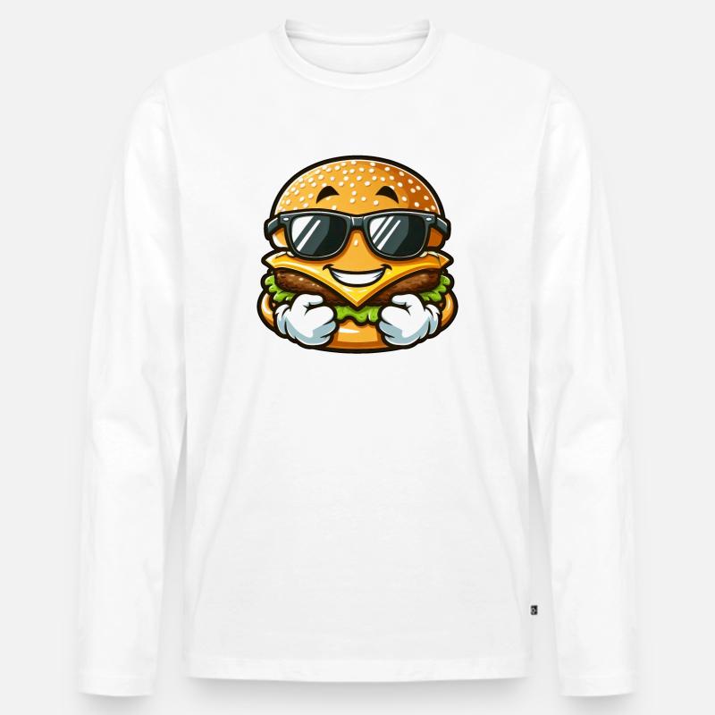 Cooler Hamburger Cheeseburger mit Sonnenbrille - Männer Premium Bio Langarmshirt - Weiß