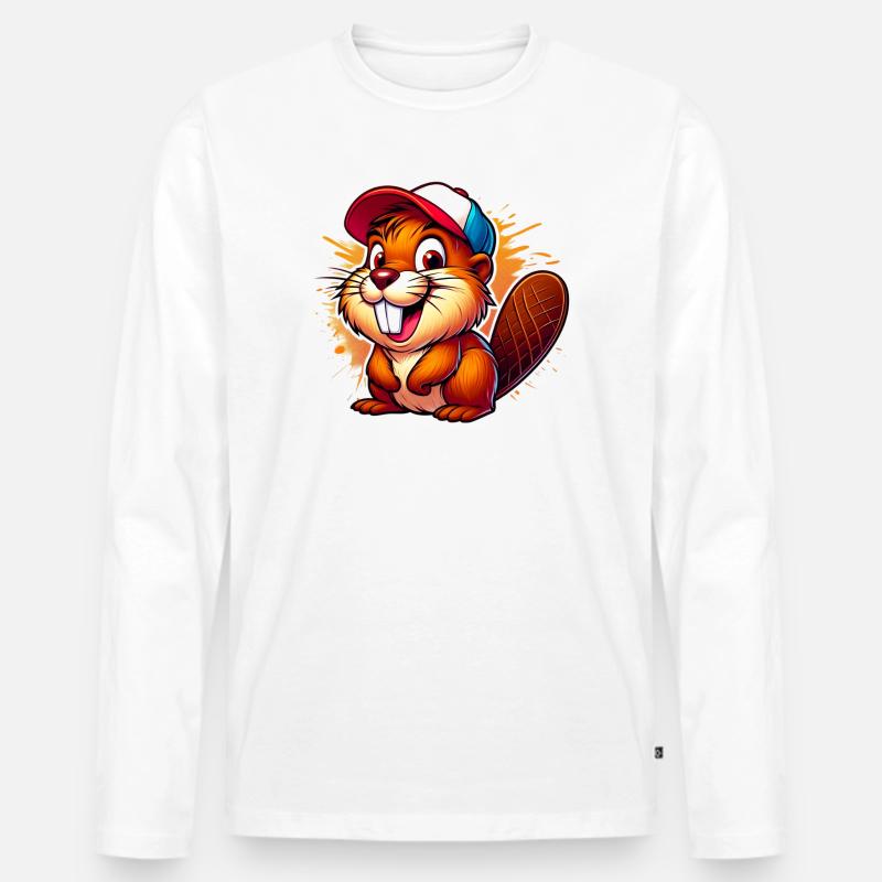 Biber mit Baseballkappe - Männer Premium Bio Langarmshirt - Weiß