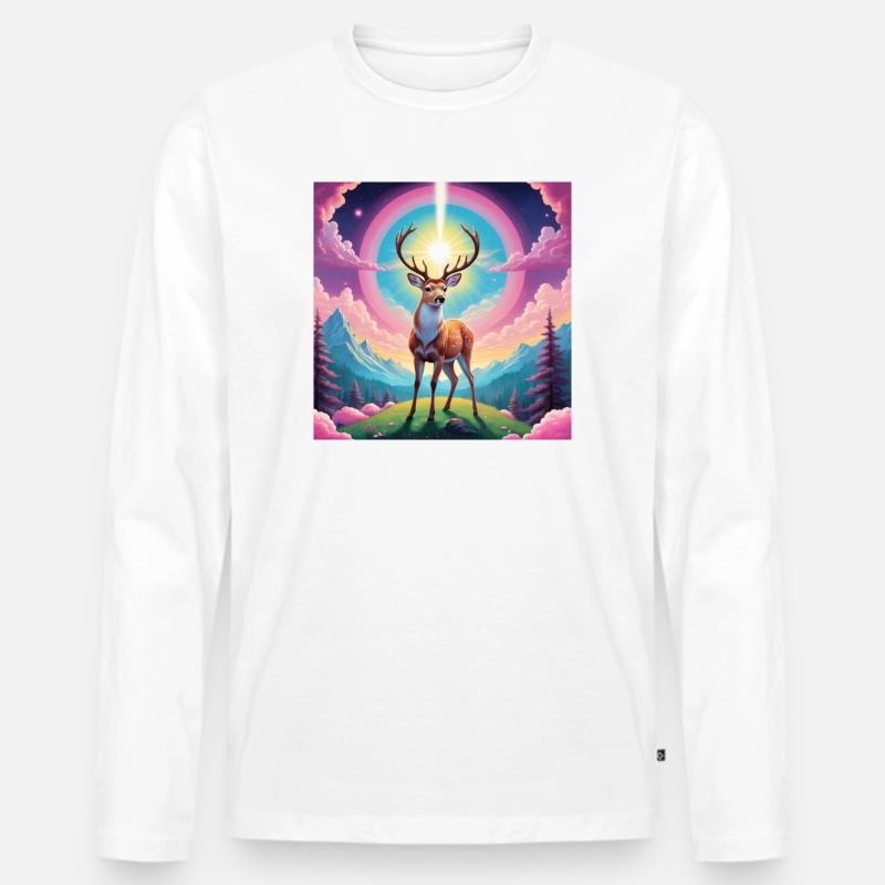 Hirsch am Berg - Männer Premium Bio Langarmshirt - Weiß