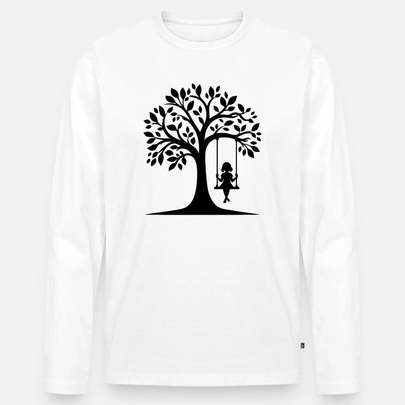 Silhouetten-Motiv eines Mädchens auf der Schaukel - Männer Premium Bio Langarmshirt - Weiß