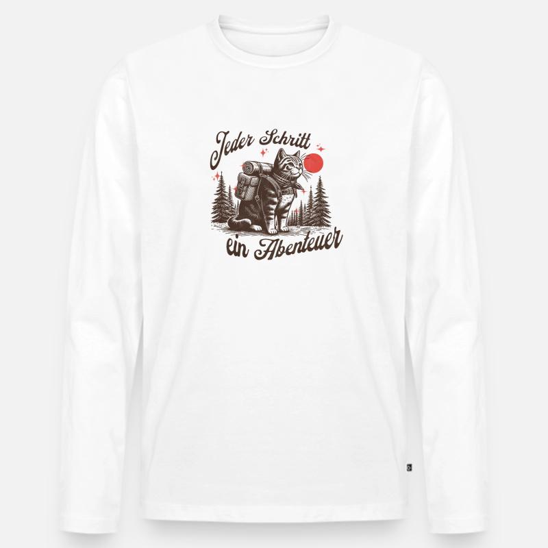 Abenteuerlicher Katzenwanderer beim Nachthimmel - Männer Premium Bio Langarmshirt - Weiß