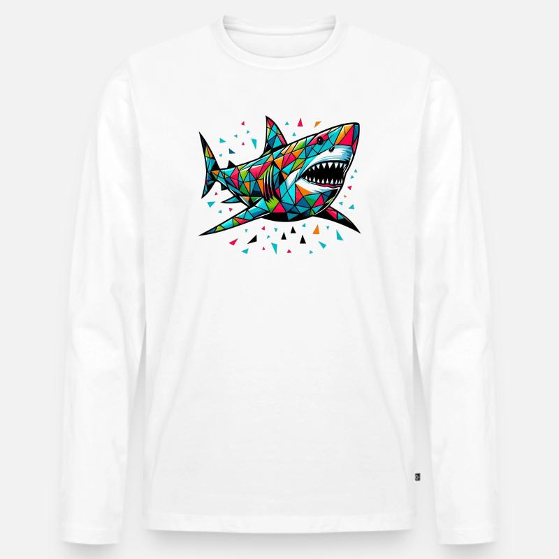 Hai - Männer Premium Bio Langarmshirt - Weiß