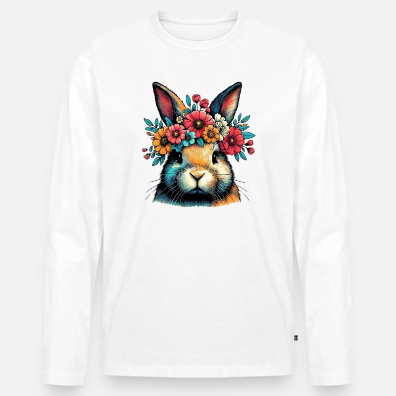 Hase mit Blumen - Männer Premium Bio Langarmshirt - Weiß