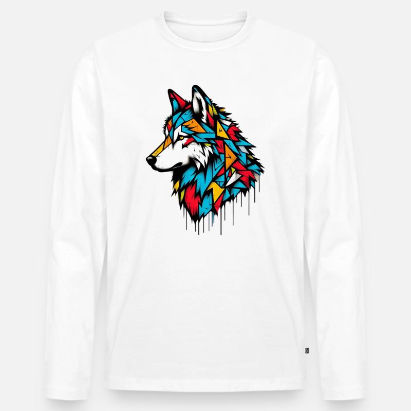 Wolf - Männer Premium Bio Langarmshirt - Weiß