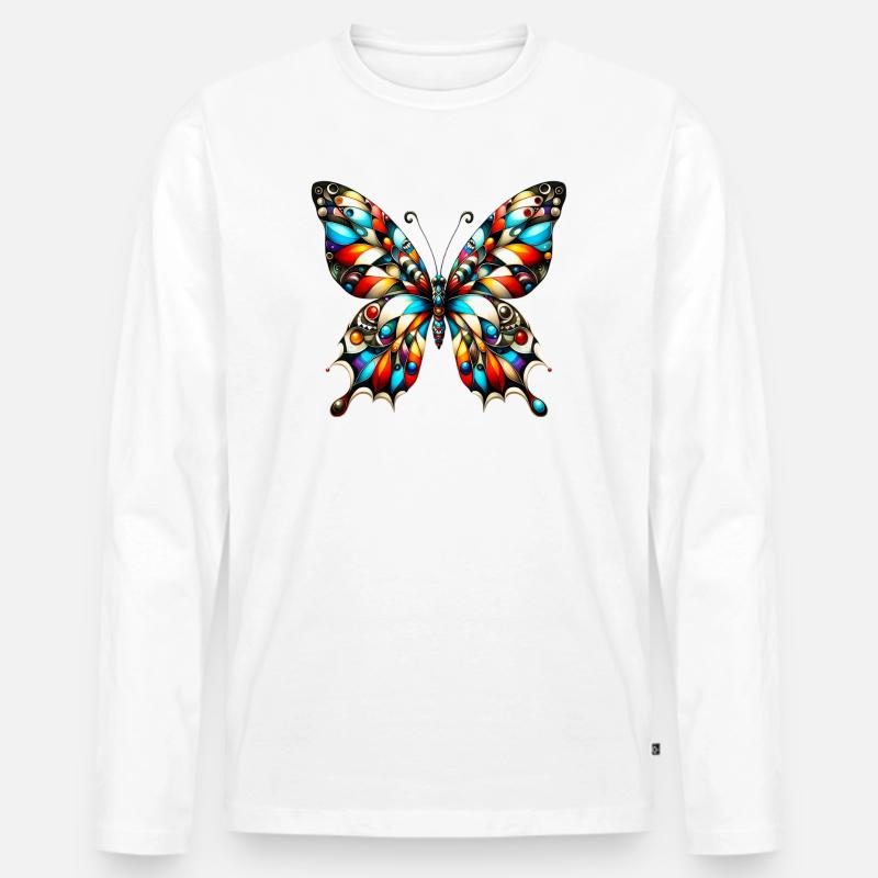 Schmetterling - Männer Premium Bio Langarmshirt - Weiß