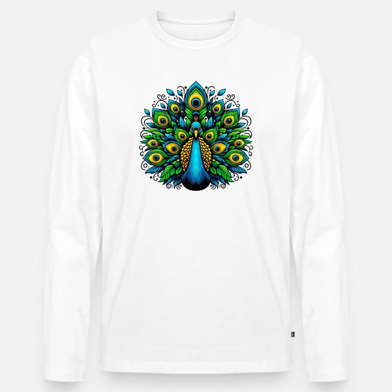 Pfau - Männer Premium Bio Langarmshirt - Weiß