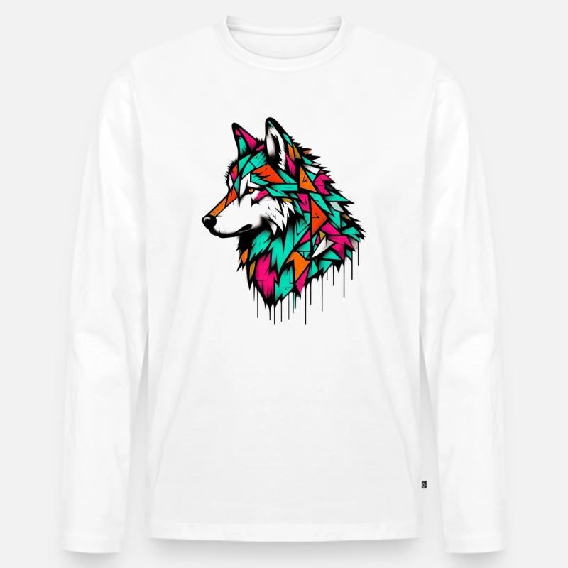 Wolf - Männer Premium Bio Langarmshirt - Weiß