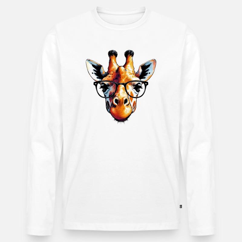 Giraffe mit Brille - Männer Premium Bio Langarmshirt - Weiß