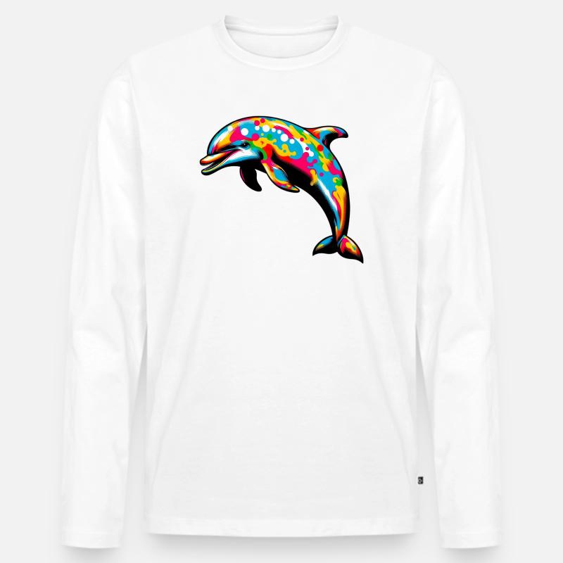 Delfin - Männer Premium Bio Langarmshirt - Weiß