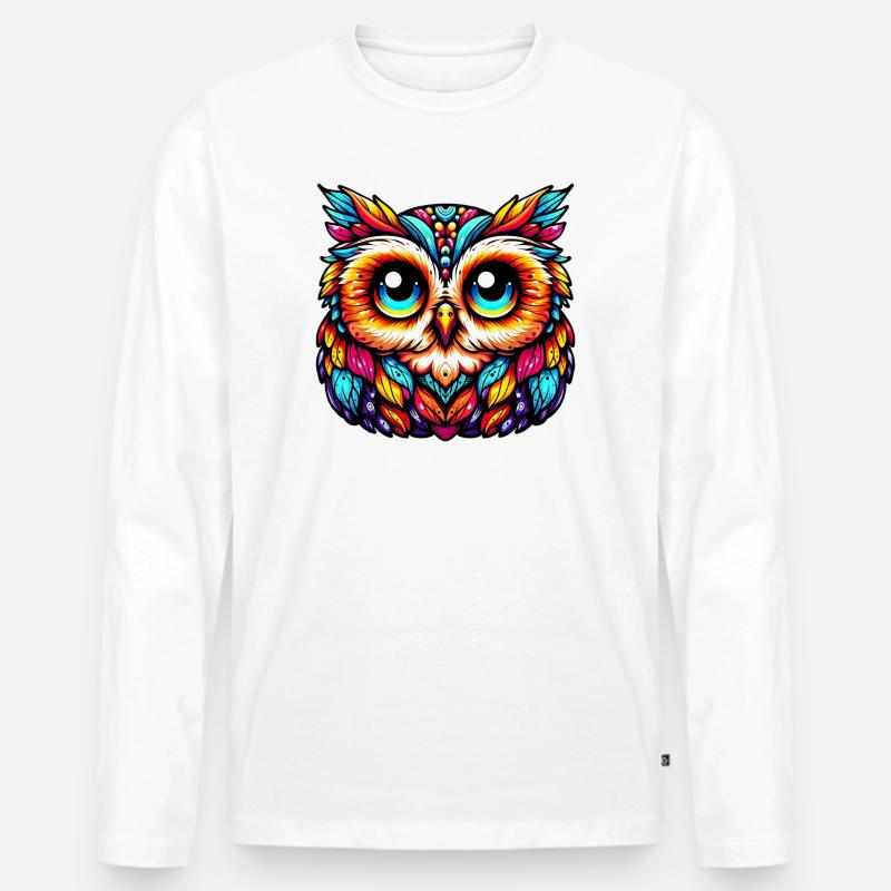 Eule - Männer Premium Bio Langarmshirt - Weiß