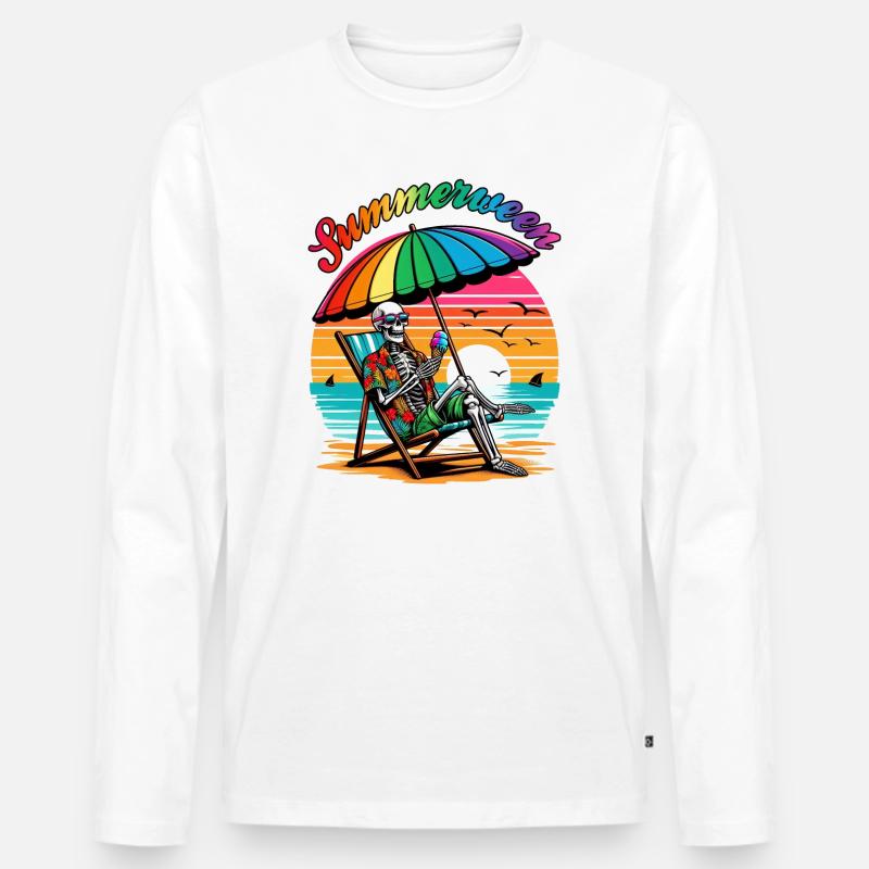 Summerween Skeleton: Chillen im Sommer - Männer Premium Bio Langarmshirt - Weiß