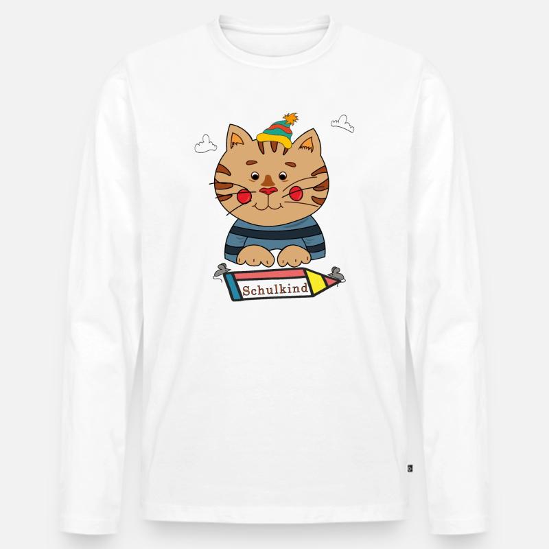 Schulkind Katze - Männer Premium Bio Langarmshirt - Weiß