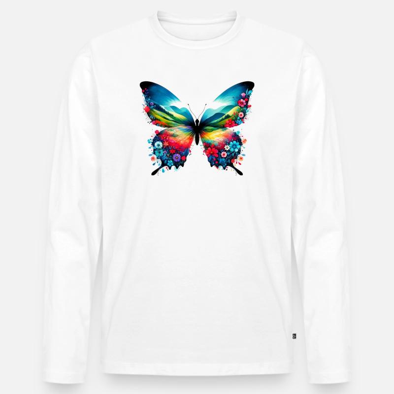 Schmetterling - Männer Premium Bio Langarmshirt - Weiß