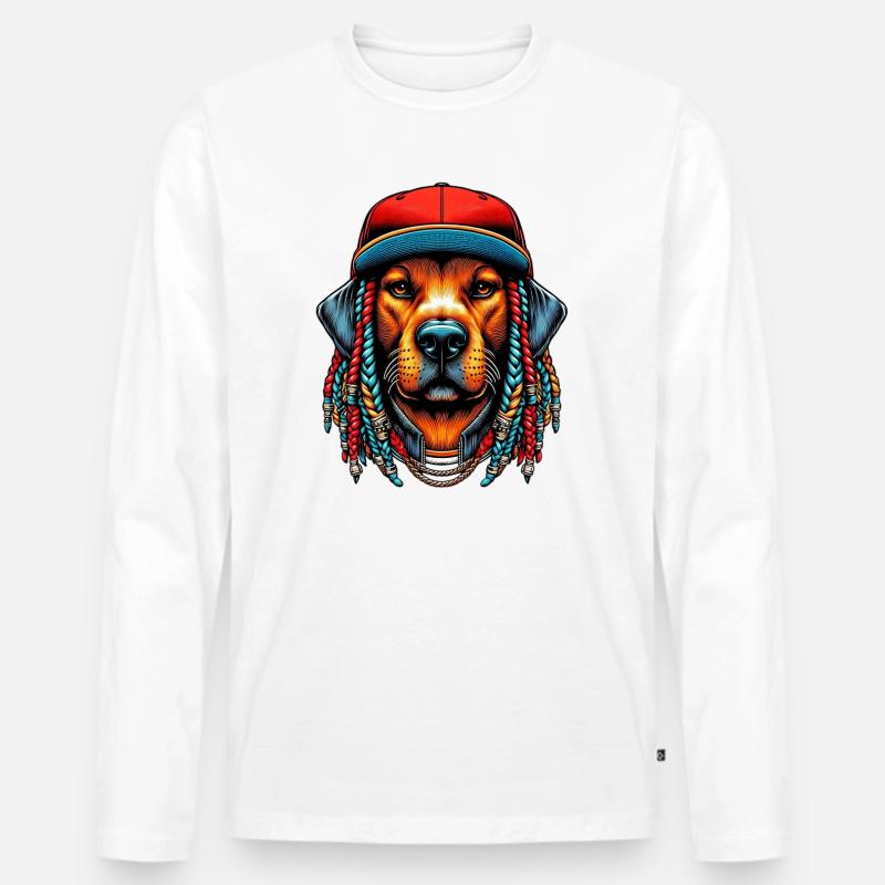 Hund - Männer Premium Bio Langarmshirt - Weiß