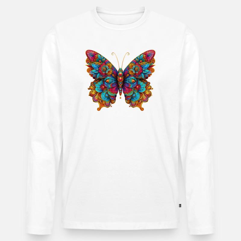 Schmetterling - Männer Premium Bio Langarmshirt - Weiß