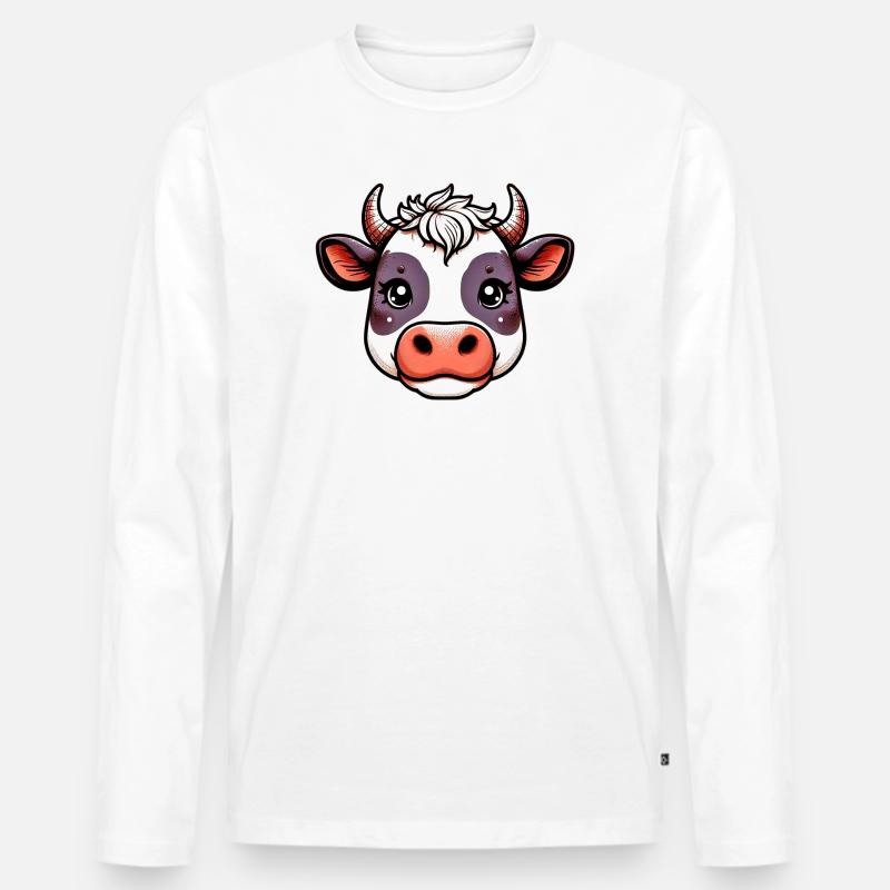 Kuh - Männer Premium Bio Langarmshirt - Weiß