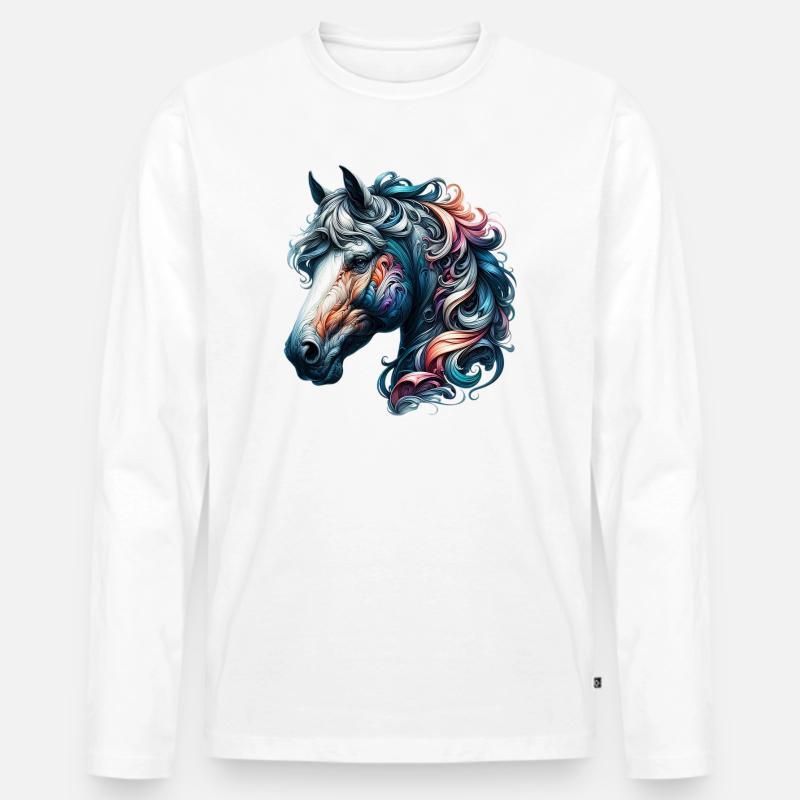 Pferd - Männer Premium Bio Langarmshirt - Weiß