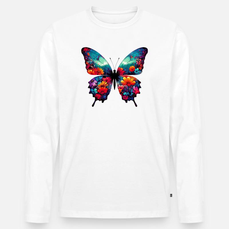Schmetterling - Männer Premium Bio Langarmshirt - Weiß