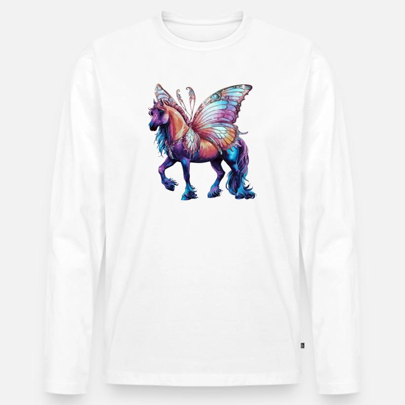 Schmetterlingspferd - Männer Premium Bio Langarmshirt - Weiß