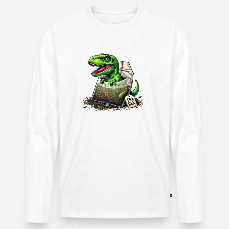 Tea Rex T-Rex Dinosaurier - Männer Premium Bio Langarmshirt - Weiß