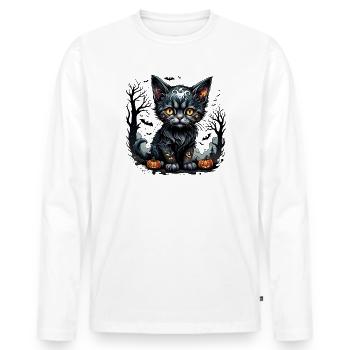 Halloween-Nacht mit Kätzchen und Kürbissen. - Männer Premium Bio Langarmshirt - Weiß - Vorne - Nico (187cm)