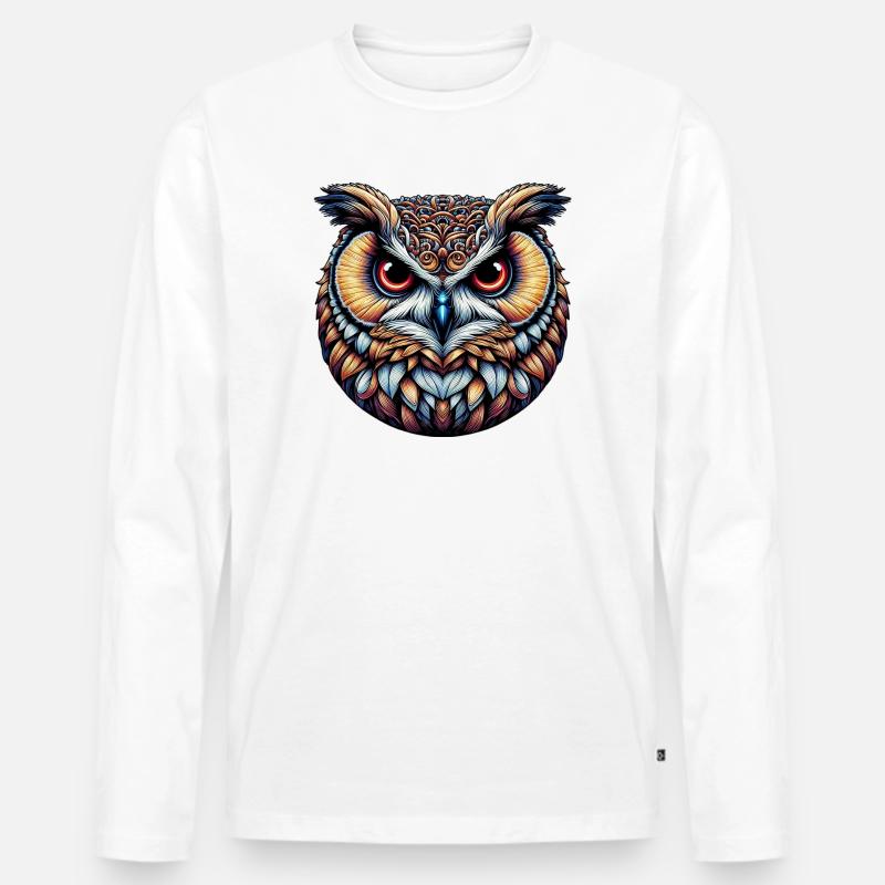 Eule - Männer Premium Bio Langarmshirt - Weiß