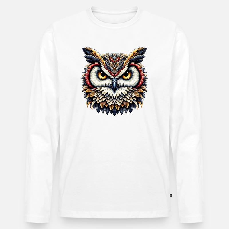 Eule - Männer Premium Bio Langarmshirt - Weiß