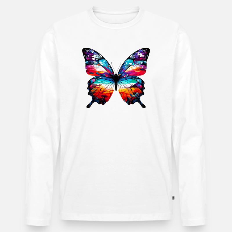 Schmetterling - Männer Premium Bio Langarmshirt - Weiß