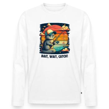 Pêche. Appâtez, attendez, attrapez ! - T-shirt manches longues Premium bio Homme - blanc - Devant - Nico (187cm)