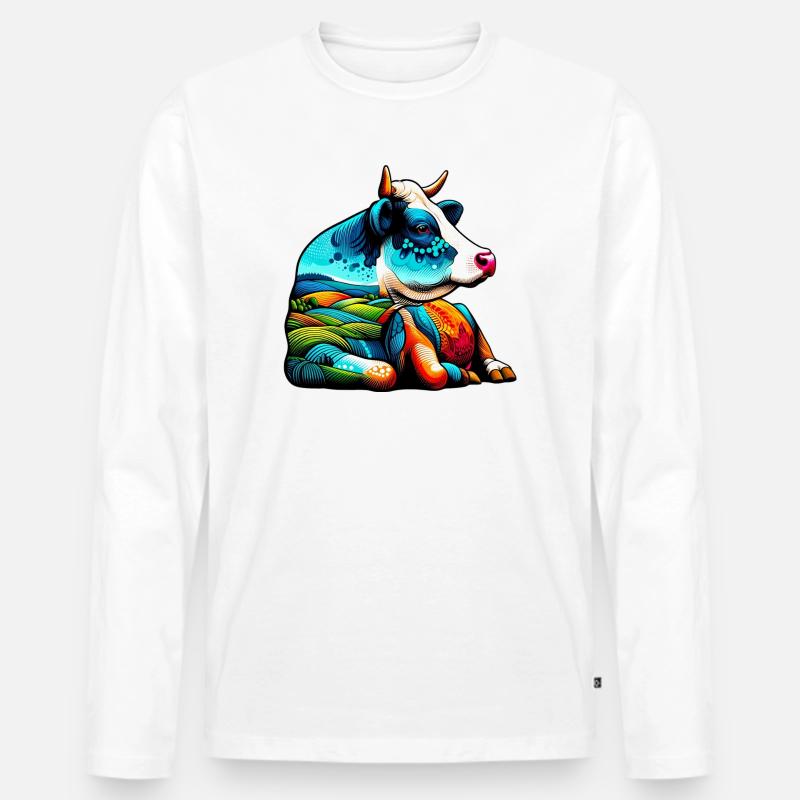 Kuh - Männer Premium Bio Langarmshirt - Weiß