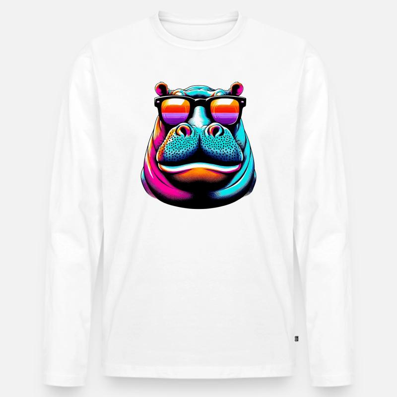 Nilpferd mit Sonnenbrille - Männer Premium Bio Langarmshirt - Weiß