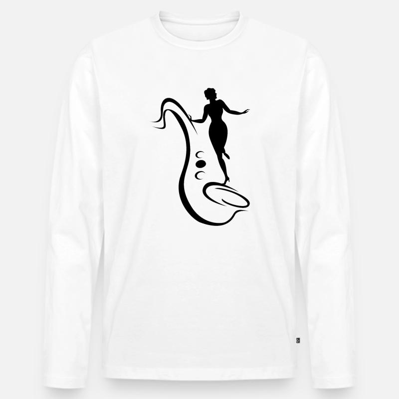 Frau und Saxophon - Männer Premium Bio Langarmshirt - Weiß