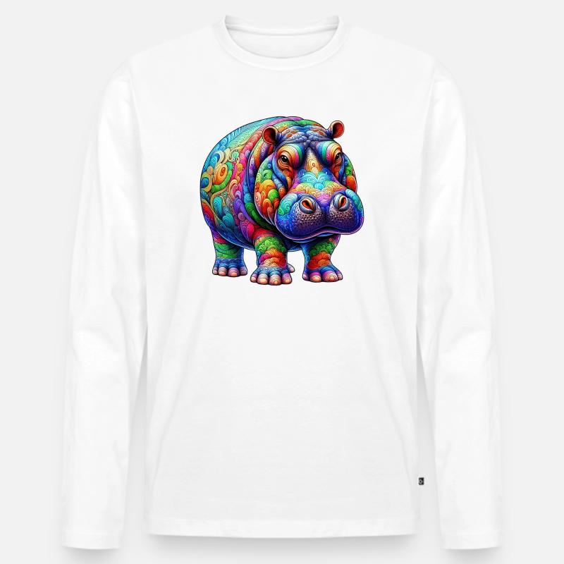 Nilpferd - Männer Premium Bio Langarmshirt - Weiß