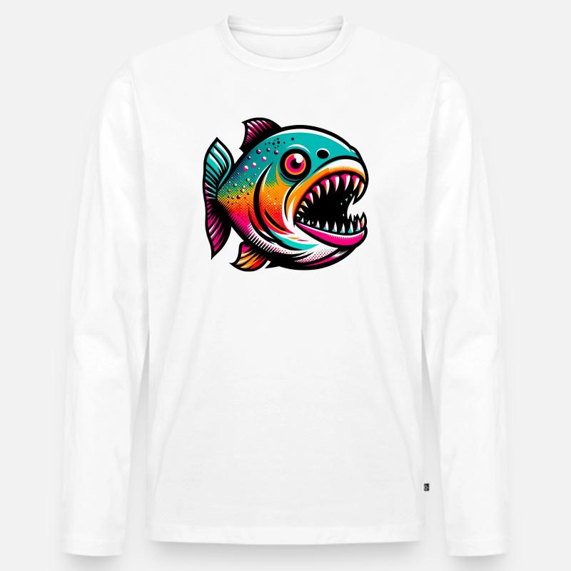 Piranha - Männer Premium Bio Langarmshirt - Weiß
